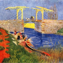 The Langlois Bridge at Arles with Women Washing by Van Gogh
